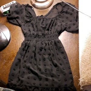 Black Textured Puff Sleeve Dress